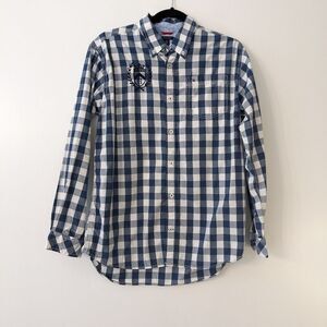 Tommy Hilfiger gingham button down with embroidered patch and embroidery